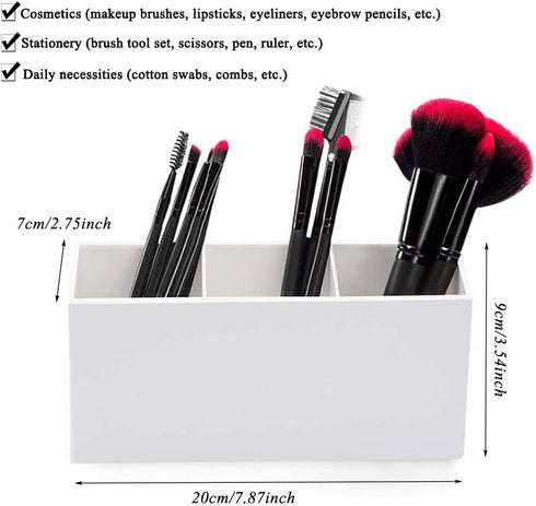 AKOAK 1 Pack Black and White Three Grid desktop Storage Box, Girl Makeup Brush Lipstick Eyebrow Pencil Display Stand, Office Pen Holder, Dressing ...