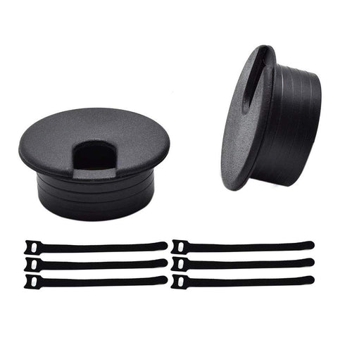 1-1/2 Inch (38mm) Black Wire Grommets and Cable Ties Kit ABS Plastic Desk Hole Cover Cord Organizer for Computer Desk Cabinet (2pcs Desk Grommets ...