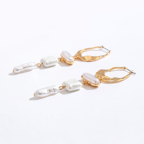 Statement Pearl Dangle Earring Luxury Chandelier Earring Gold and Pearl Earring Organic Style Earring Hoop Earring...
