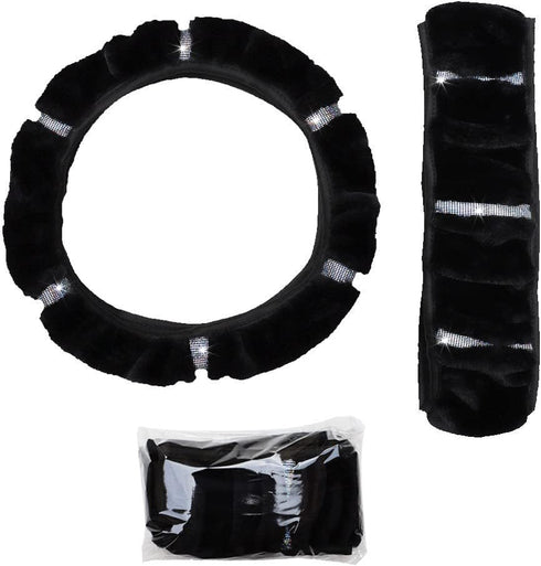 Velvet Fluffy Steering Wheel Cover, Diamond Bling Bling Crystal Rhinestones, Stretch Elastic Universal 15 in, Fit Vehicles, Sedans, SUVs, Vans, Tr...