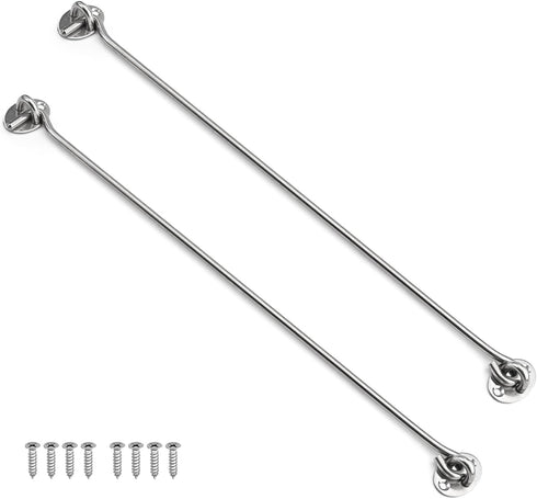 MroMax 2Pcs Cabin Hook and Eye Latch 16" Window Privacy Swivel Hooks Stainless Steel 400mm Gate Door Latches for Home Cabinet Window Kitchen Slidi...