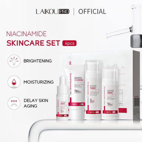 Niacinamide Skincare Set: 4pcs Beauty Kit with Cleanser, Toner, Serum, & Facial Cream - Hydrates & Evens Skin Tone - TSA-Friendly Travel Sizes, Pe...