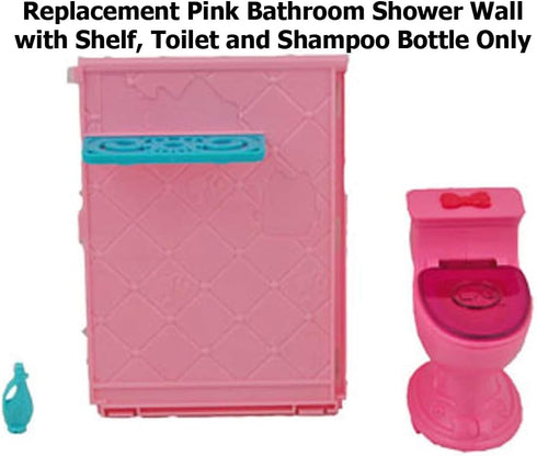 Replacement Parts for Barbie Dream House Playset - X7949 ~ Includes Pink Bathroom Shower Wall with Shelf, Toilet and Shampoo Bottle...