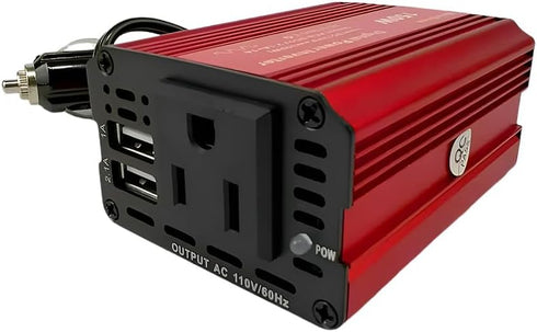 150W red car Power Inverter Converter Plug Adapter 12V to 110V 3.1A Dual USB Outlet for Travel Camping Outdoor All Smartphones Road Trips with Fas...