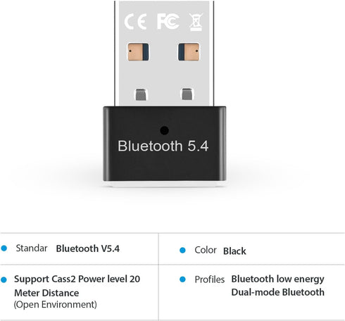 Bluetooth USB Adapter for PC - Touchead Bluetooth Adapter 5.4 Dongle(BR+BLE+EDR), Plug and Play, Wireless Transfer for Headset Speaker Keyboard Mo...