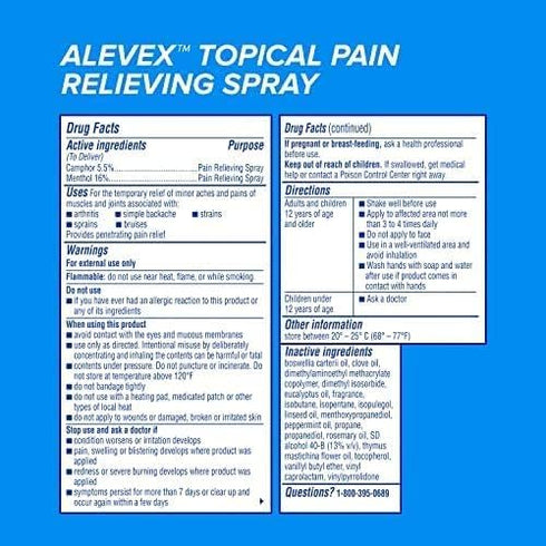 AleveX Pain Relieving Spray, Fast Acting & Fast Drying for Targeted Pain Relief, 3.2 oz Spray...