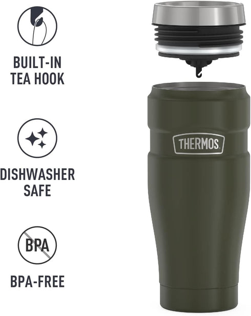 THERMOS Stainless King Vacuum-Insulated Travel Tumbler, 16 Ounce, Army Green...