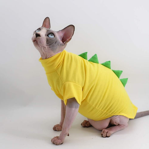 Dinosaur Design Sphynx Hairless Cat Clothes Cute Breathable Summer Cotton Shirts Cat Costume Pet Clothes,Round collar Kitten T-Shirts with Sleeves...
