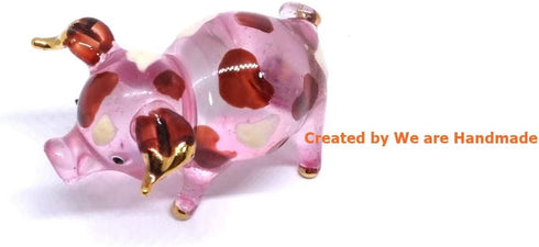 Handmade Mini 2" Blown Glass Pig Figurine, Pink with 22K Gold Accents, Gift Ideas, Fantasy Cool Stuff Decor No.2...