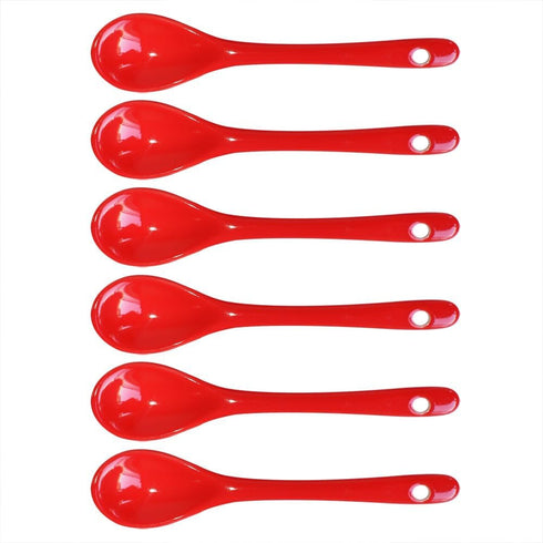 Red 6 pcs Porcelain Egg Spoons Ceramic Spoons 4.7 inch Coffee Dessert Yogurt Tea Milky Tea...