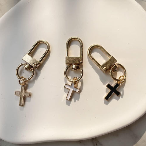 Small Cross Keychain for Women 3pcs Pack White Pink Black Car Keys Ring Accessories Clip Handbag Purse Backpack Pendant Charms-3PCSCROSS...
