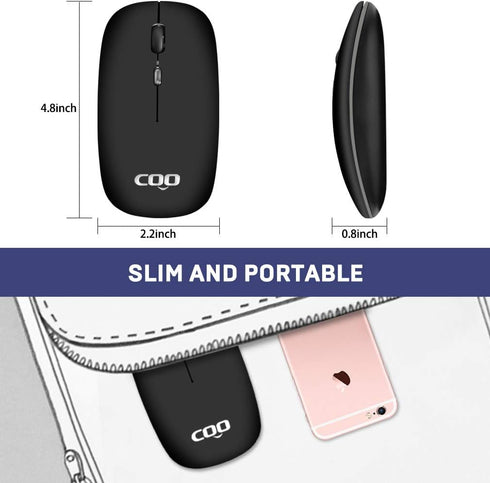 COO LED Slim Mouse with 3 Adjustable DPI, Dual Mode(Bluetooth 5.1 and 2.4G Wireless) for iPad OS 13, MacBook, Laptop, Mac OS 10.10...
