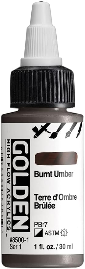 GOLDEN High Flow Acrylics, Burnt Umber, 1 fl. oz. / 30 ml Bottle...