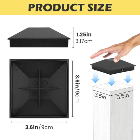 4×4 Fence Post Caps(Actual 3.5" x 3.5"), 12 Pack Outdoor Decorative Deck Post Caps Cover with 24 Screws and Easy Installation Post Caps, Protect W...