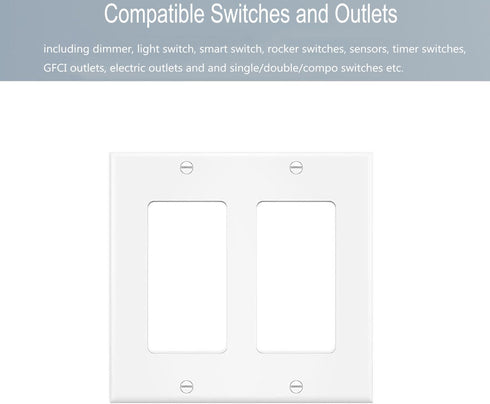 2-Gang Decorator Wall Plate Cover Double Switch Outlet Electrical Faceplate for Light Switche, Smart Switch, Receptacle, Dimmers, USB Outlet, GFCI...