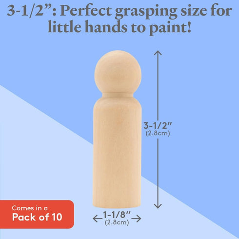 Large Wooden Peg Dolls 3-1/2 inch, Pack of 10 Unfinished Jumbo Dad Peg Doll Figures for Peg People Crafts...
