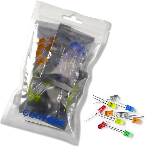 LEDs, Single LED Light 5mm LED Diode Lamp DIY Kit with White Red Green Blue Yellow Orange Diffused Round Lens DC 3V 20mA Mini Bulbs Electronics Co...
