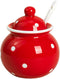 123Arts Ceramics Dot Sugar Salt Pepper Storage Jar Seasoning Pot with Lid And Spoon...