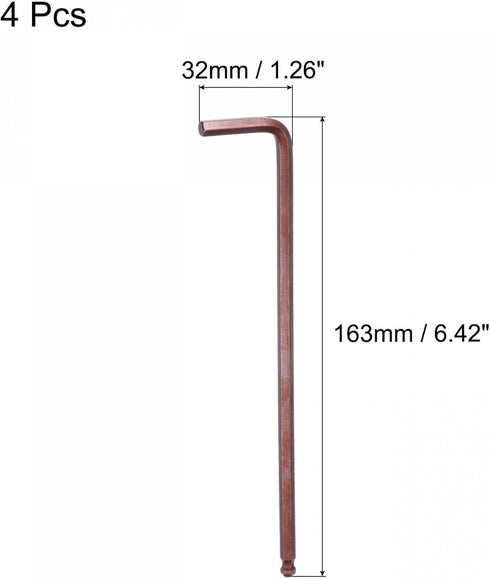 uxcell 5mm Ball End Hex Key Wrench, L Shaped Long Arm S2 Steel Repairing Tool, Metric 4 Pcs...