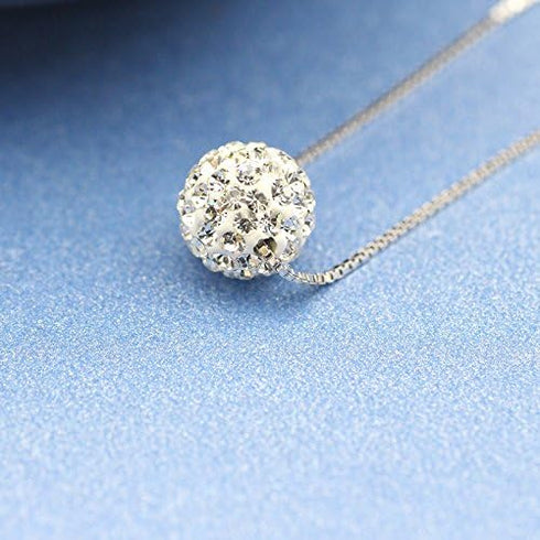 CIShop S925 Sterling Silver Chain Full Diamond Crystal Ball Sparkle Colla Pendant Necklace for Women...