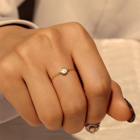 Kokoma CZ Diamond Link Chain Statement Ring for Women Girls Sterling Silver 925 Crystal Stackable Band Adjustable Promise Engagement Ring Dangling...
