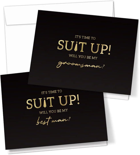 Hat Acrobat Groomsman Proposal Cards 8 Will You Be My Groomsman and 2 Best Man Cards with Envelopes | Set of 10 Black and Gold Groomsmen Cards, Pe...