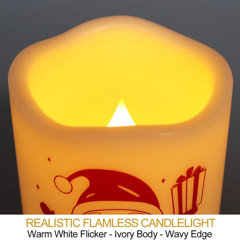 Set of 2 Wavy Edge Christmas 3x4 LED Pillar Candles Outdoor Waterproof - Ivory Pillar Candles Battery Powered with Timer Warm White Unscented Outd...