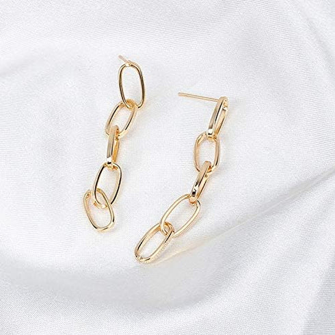 14K Gold Plated Paperclip Alloy Link Chain Choker Necklace Bracelet Earrings Set Punk Oval Dainty Chunky Chain Flat Link Costume Jewelry Set for W...