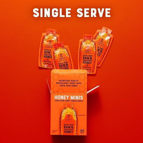 Nate's Honey Minis - Single-Serve 100% Pure, Raw & Unfiltered Honey – 0.49oz Packets, 20ct box...