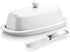 Yedio Ceramic Butter Dish with Lid and Knife for Countertop Refrigerator, 8 Inch White Butter Holder with Porcelain Cover Knob Handle for East Wes...