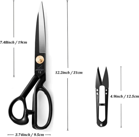 JINJIAN Sewing Scissors, 12 Inch Fabric Dressmaking Scissors Heavy Duty Shears Razor Sharp Cutting for Crafting, Tailoring, Thread Snips Included(...