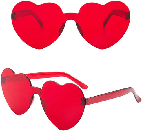 Valentines Heart Shape Sunglasses Red Color Rimless Love Heart Eyewear Cute Heart Glasses for Women Girl Party Favor, 2 Pieces...