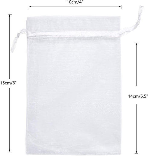 G2PLUS 100PCS White Organza Bags, 4x6 in Sheer Mesh Drawstring Gift Bags, Jewelry Pouches Candy Bag for Christmas, Wedding Favors...