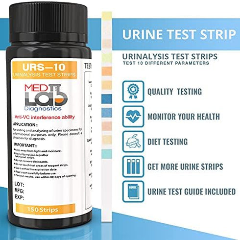 10 Parameter Urine Test Strips for Urinalysis(150 Cnt) in Sealed Pouches. Tests for Ketosis, pH, Protein, UTI, Kidney and Liver Function...