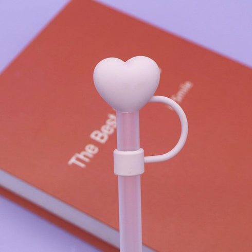 Cute Heart-shaped Straw Cover Cap for Stanley Cup, Reusable Silicone Straw Topper, 10mm Dust-Proof Silicone Straw Cover Cute Tumbler Cup Accessori...