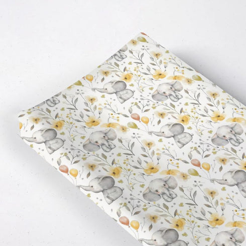 Elephants Flowers Changing Pad Cover, Woodland Elephants Flowers Floral Prints Baby Nursery Diaper Changing Table Pad Cover, Unisex Elephants Patt...