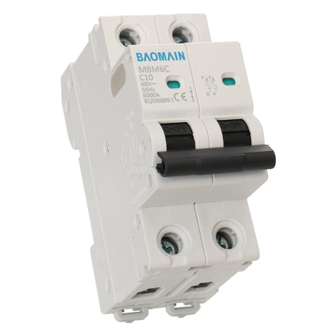 Baomain 10A AC Miniature Circuit Breaker, AC 400V 50Hz 6000A 2 Pole C65 MCB DIN Rail Mounting,MBM6C...