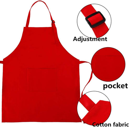 Kids Apron and Chef Hat Set, Adjustable Cotton Child Aprons with Large Pocket Red Girls Boys Kitchen Bib Aprons for Cooking Baking Painting...