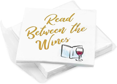30 Pk, Read Between The Wines" Cocktail 3-Ply Paper Party Napkins for Book Club, Wine Night, Womens Group or Girls Night...