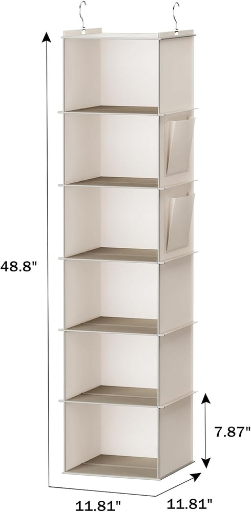 Hanging Closet Organizer, 6-Shelf Closet Hanging Storage with Side Pockets, Beige...