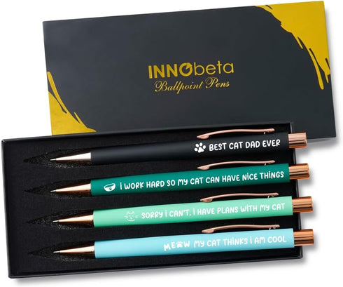 InnoBeta Cat Dad Gift for Men, Ballpoint Pen Set of 4, Personalized Cat Dad Gifts for Fathers Day, Birthday, Christmas...