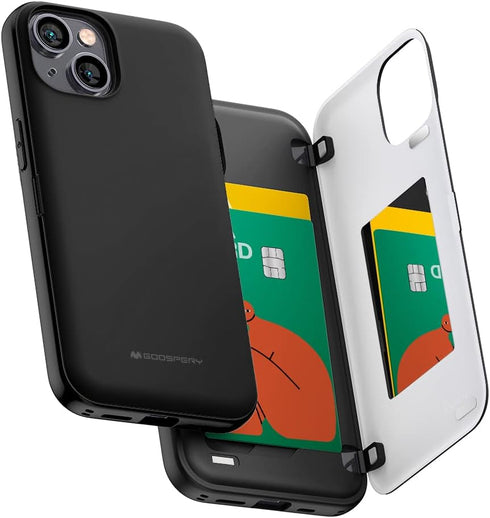 GOOSPERY Magnetic Door Bumper Compatible with iPhone 15 Case, Card Holder Wallet Easy Magnet Auto Closing Protective Dual Layer Sturdy Phone Back ...