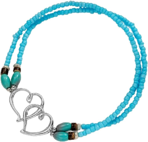 Double Hearts Stretch Anklet Elastic Beaded Ankle Bracelet Seed Bead Layered Turquoise Stretch Ankle Bracelet Boho Summer Beach Foot Jewelry Gift...