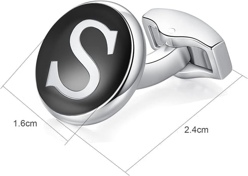 HONEY BEAR Initial Alphabet Letter Cufflinks Round for Mens Wedding Gift,Black A-Z...