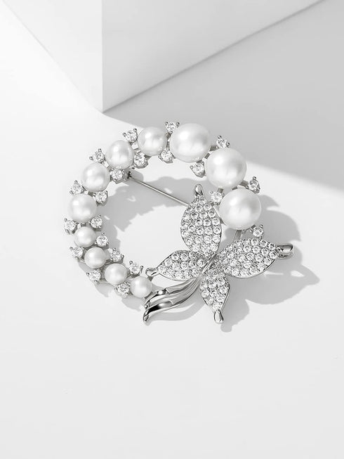 2 Pcs Butterfly Pearl Brooch Pin Wreath Brooch Safety Pin Wedding Bridal Brooches Women Crystal Rhinestones Brooch Collar Lapel Pin Badge for Dres...