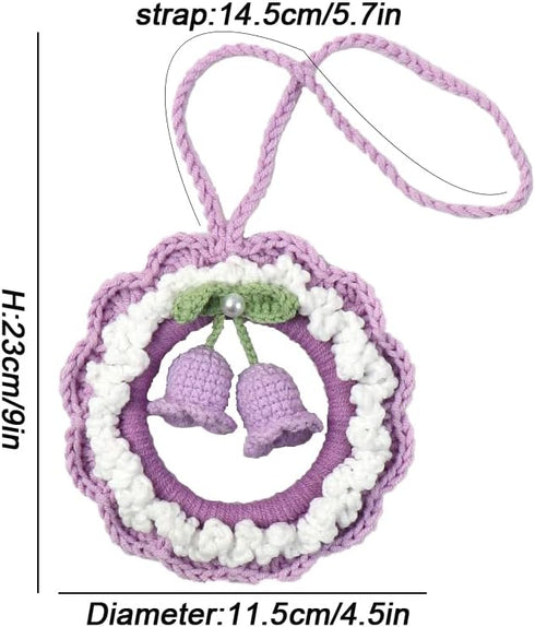 Purple Car Mirror Hanging Accessories,Crochet Flower Hanging Ornament for Women,Rear View Hanging Accessories,Bellflower Hand Knitted Car Hanging ...