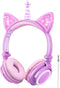 LOBKIN Unicorn Headphones Children, Cat Ear Headphones with Glowing LED, 85db Volume Limiter, Foldable Lightweight Children's Headphones with Micr...
