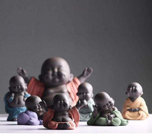 Ceramic Laughing Buddha Statue Maitreya Happy Buddha Statue Little Cute Baby Monk Figurine Buddha Figurines Home Decor Creative Crafts Dolls Ornam...