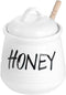 HAOTOP Porcelain Small Honey Jar with Lid and Honey Dipper 12oz (White)...