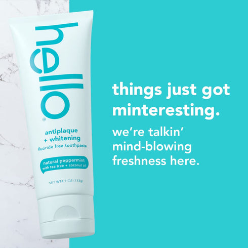 Hello Antiplaque and Whitening Fluoride Free Toothpaste and Naturally Healthy Antigingivitis Mouthwash, Alcohol Free, Vegan, SLS Free and Gluten F...